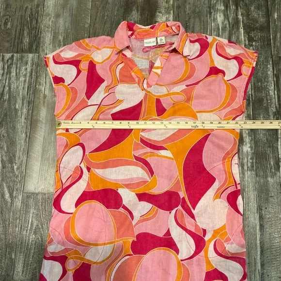 Rachel Zoe Orange and Pink Resort Maxi Dress with Polo Collar Size Medium - Picture 4 of 7